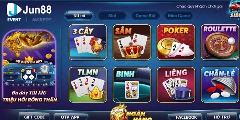 Danh sách game tại Jun88 phong phú, đa dạng